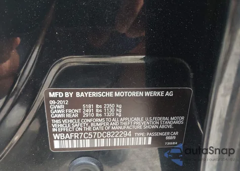 2013 BMW 535I z USA, uszkodzony, nr VIN WBAFR7C57DC822294